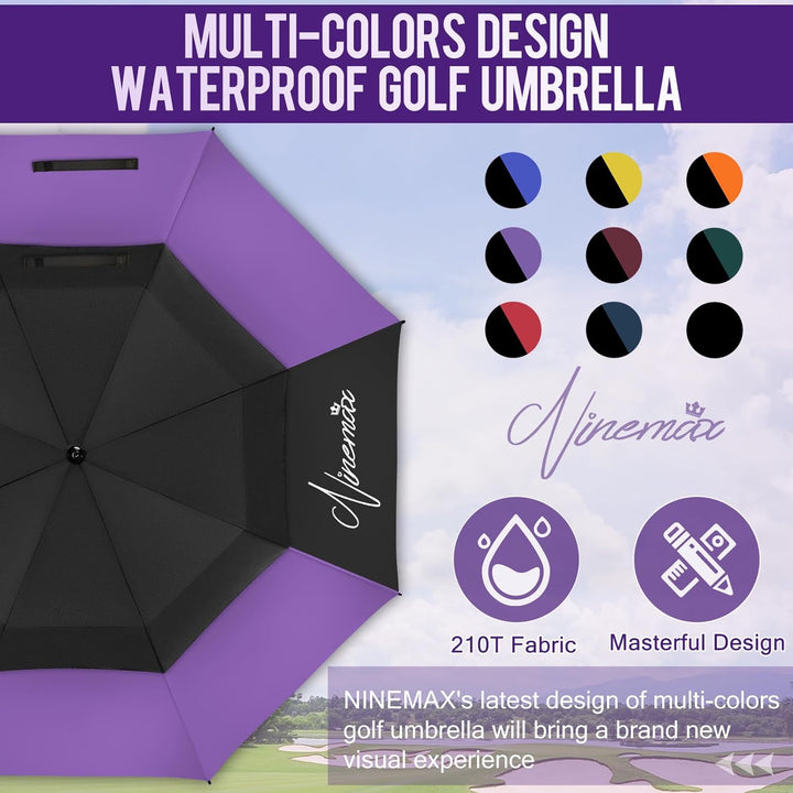 NINEMAX Golf Regenschirm Gross Sturmfest XL/XXL, Grosser Regenschirm Sturmfest Stabil, Golfschirm Gr
