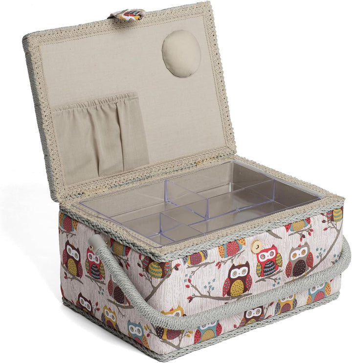 Hobby Gift Nähkästchen Mittel Set mit Griff - Nähkorb aus Baumwolle mit Fächern für Nähzubehör &amp; Wer