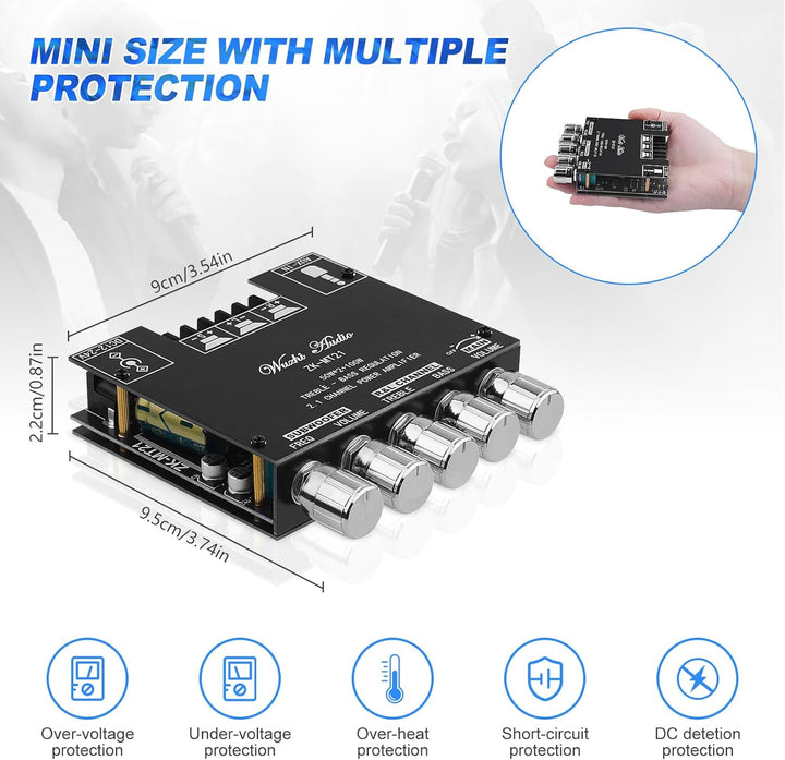 Bluetooth HiFi-Verstärker ZK-MT21 2.1 Kanäle Mini Stereo-Audioverstärker 50W x 2 +100W Class D Digit