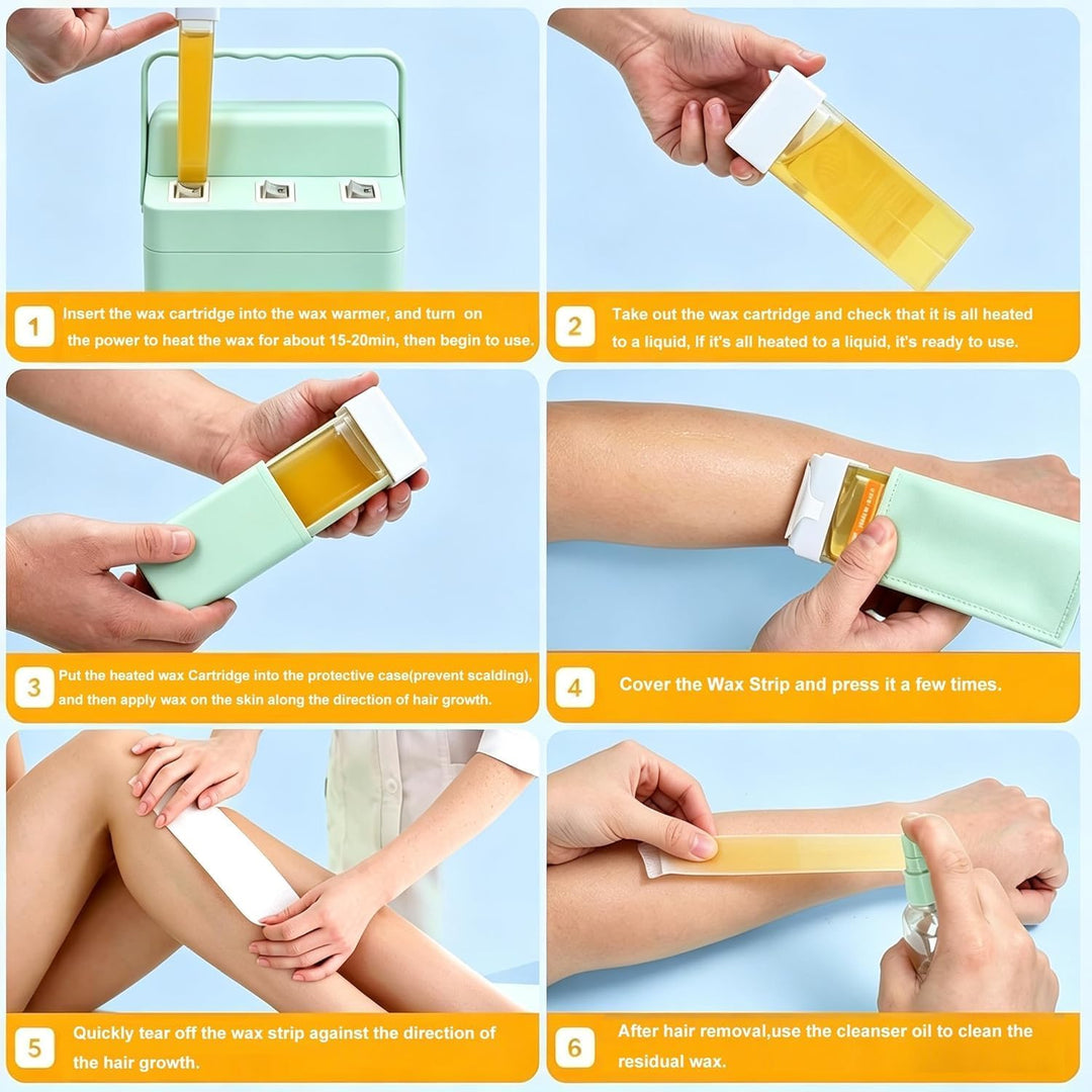 3-in-1-Roll-on-Wachs-Set, schnell aufheizendes Wachsschmelzgerät mit 3 Nachfüllrollen mit Honigwachs