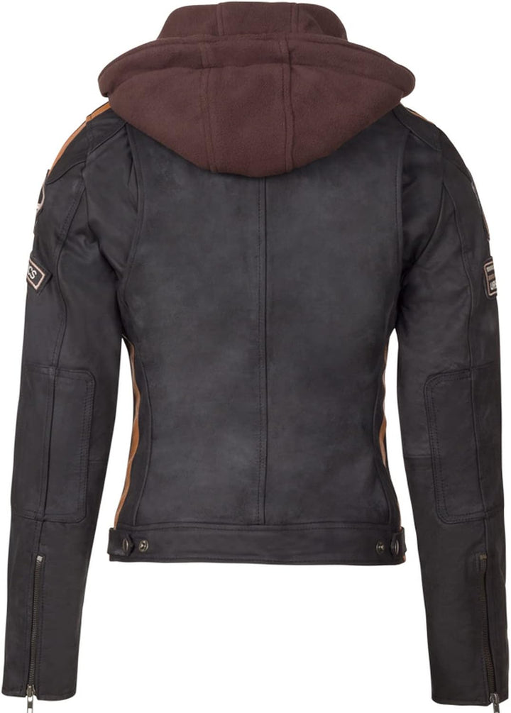 URBAN 5884 Motorradjacke Damen Mit Protektoren, Damenjacke aus Lammleder, Protektoren für Rücken, Sc