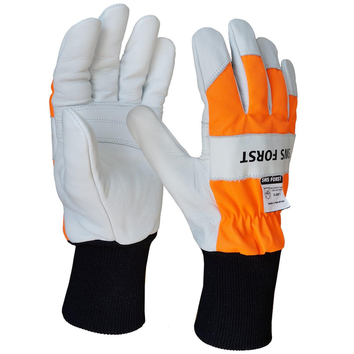 SWS Forst GmbH Schnittschutzhandschuh aus Leder Forsthandschuh Lederhandschuh Klasse 1 20 m/s weiss/