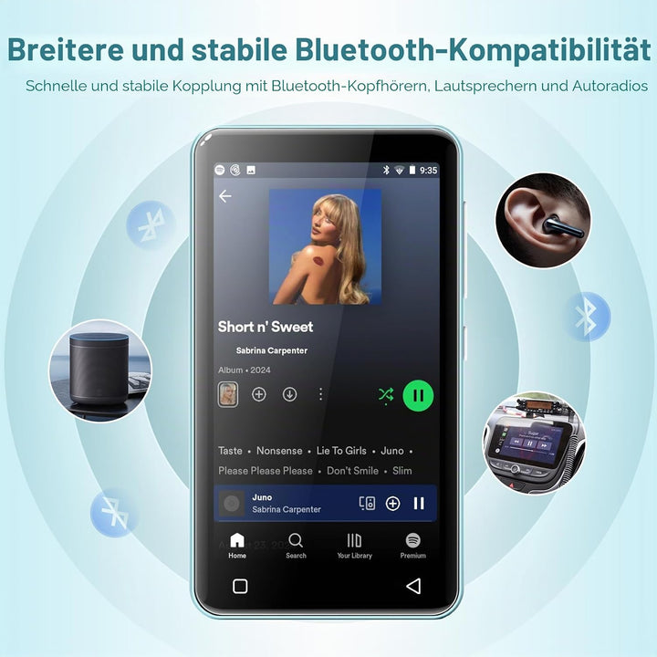 Android Music Player mit Lautsprecher, FM-Radio, E-Book Blau, Blau