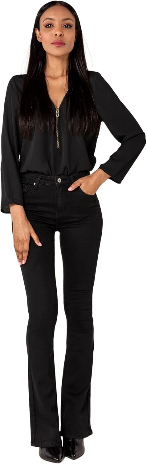 Nina Carter P212 Damen Tall Bootcut Jeans High Waist Schlaghosen Stretchjeans Jeanshosen Used-Look L