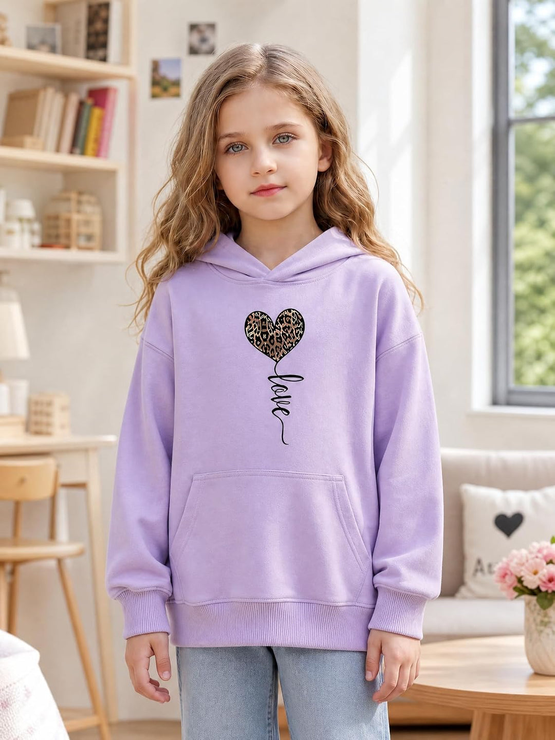 Hoodie Mädchen Kapuzenpullover Leopard Drucke Sweatshirt mit Kapuzen Casual Baumwolle Pullover Langa