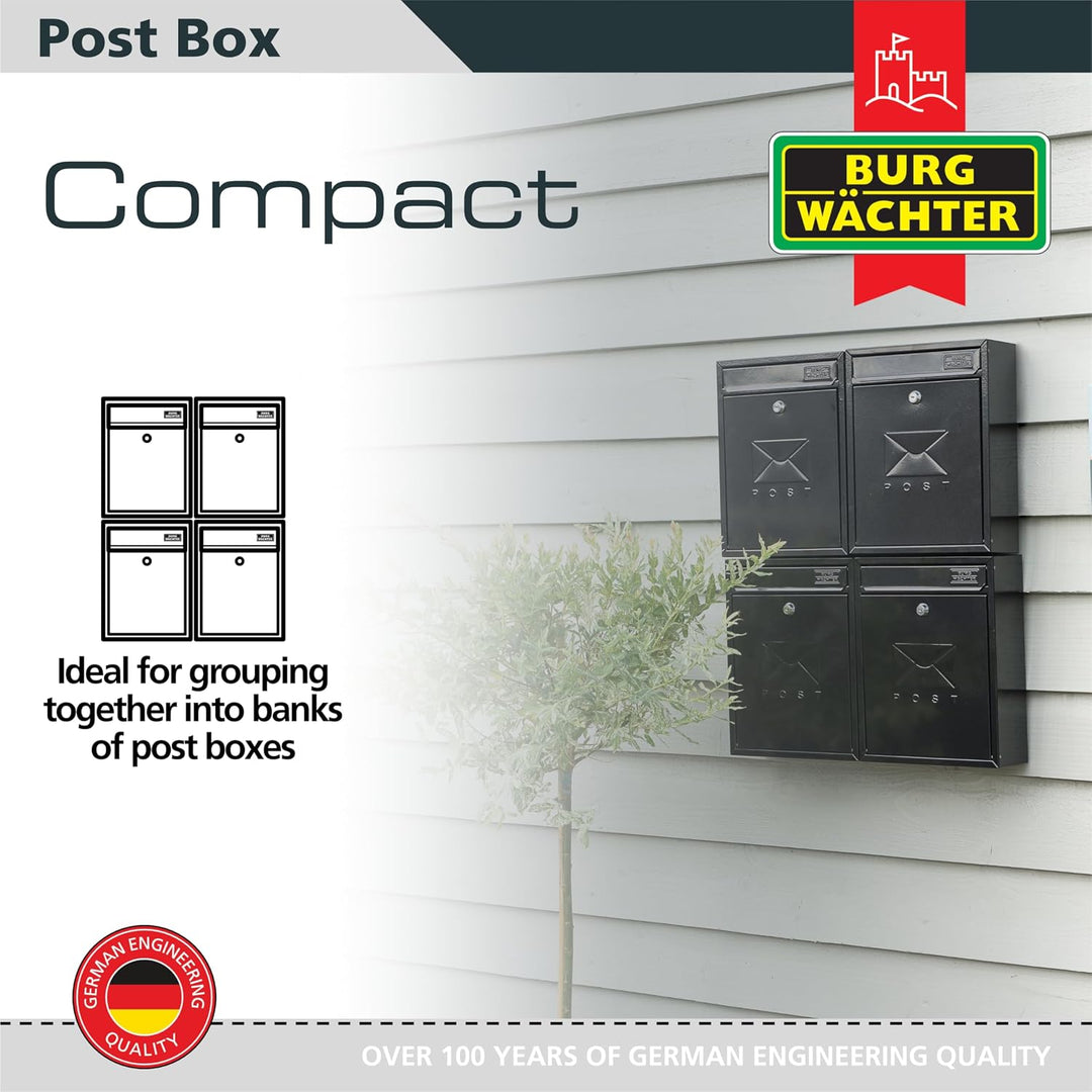 BURG-WÄCHTER MB05R Compact Briefkasten aus verzinktem Stahl zur Wandmontage, Pillarbox Red, Pillarbo
