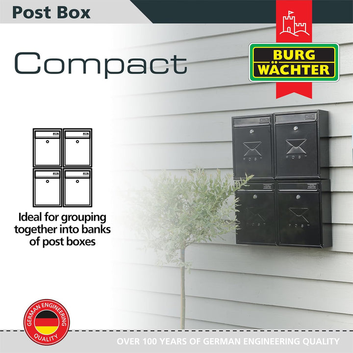 BURG-WÄCHTER MB05R Compact Briefkasten aus verzinktem Stahl zur Wandmontage, Pillarbox Red, Pillarbo