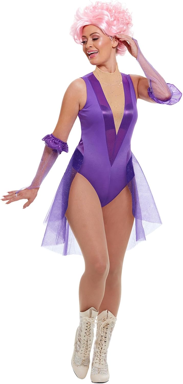 Smiffys Trapeze Artist Costume, Purple with Bodysuit &amp; Gloves, Circus Fancy Dress, Adult Dress Up Co