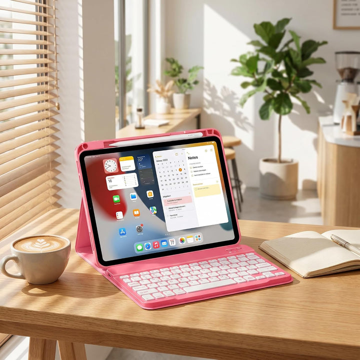 Hülle mit Tastatur für iPad A16 11 Generation 2025/10 Generation 2022, (11/10.9 Zoll) - 7 Beleuchtet