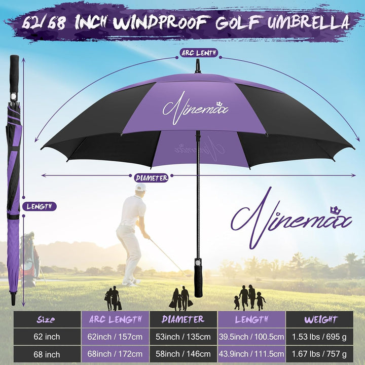NINEMAX Golfschirm Gross 62/68 Inch Golf Regenschirm Sturmfest Automatik Öffnen Golf Regenschirm Dop