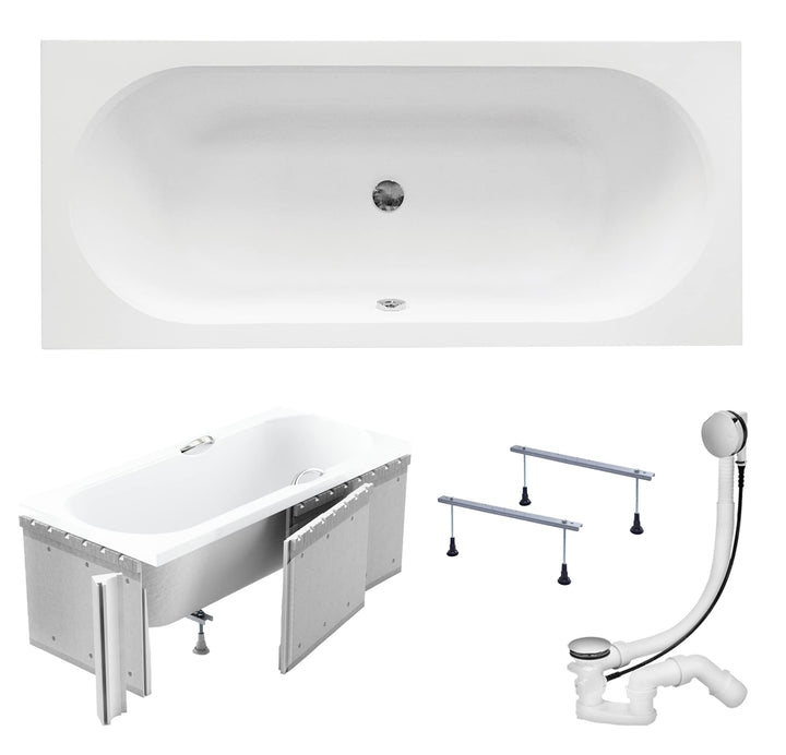 KOLMAN Badewanne VITAE Rechteck 150x75 mit Styroporverkleidung, Ablaufgarnitur und Füssen Komplettse
