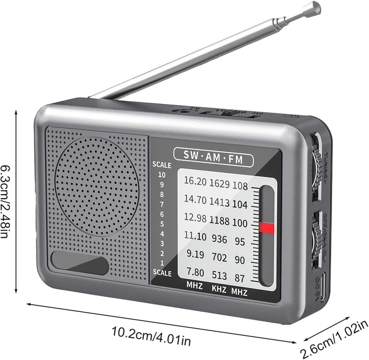 AM FM Radio Tragbar, Batteriebetriebenes Radio Mit Kopfhöreranschluss, Wiederaufladbarer Akku &amp; Kurz