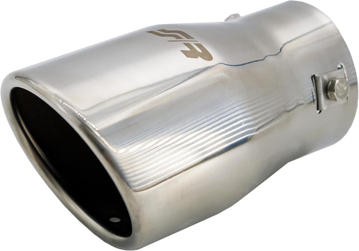 Simoni Racing Auspuffzierstück Oval/Schräg Edelstahl - 95x82xL147mm - Anschluss ->65mm