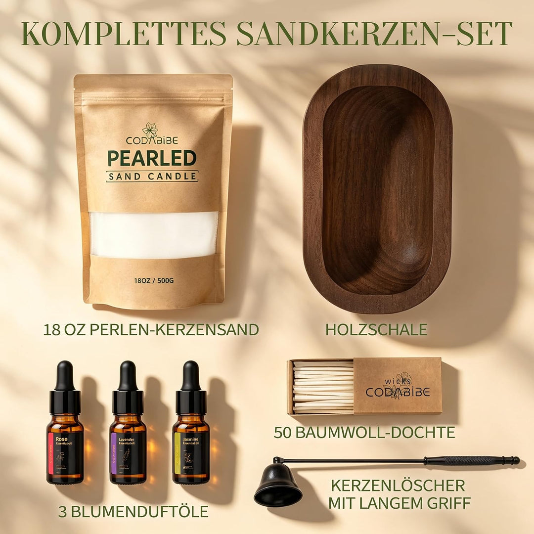 Kerzensand mit Docht DIY Set, 500g Kerzensand mit Duftöl &amp; Holzschale