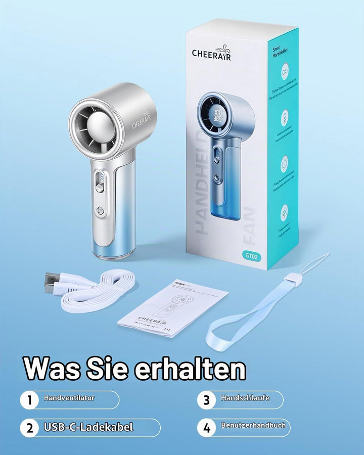 Handventilator Tragbar, Leistungsstarker Mini Ventilator, 5000mAh Akku bis zu 18 Std. Laufzeit, Tasc