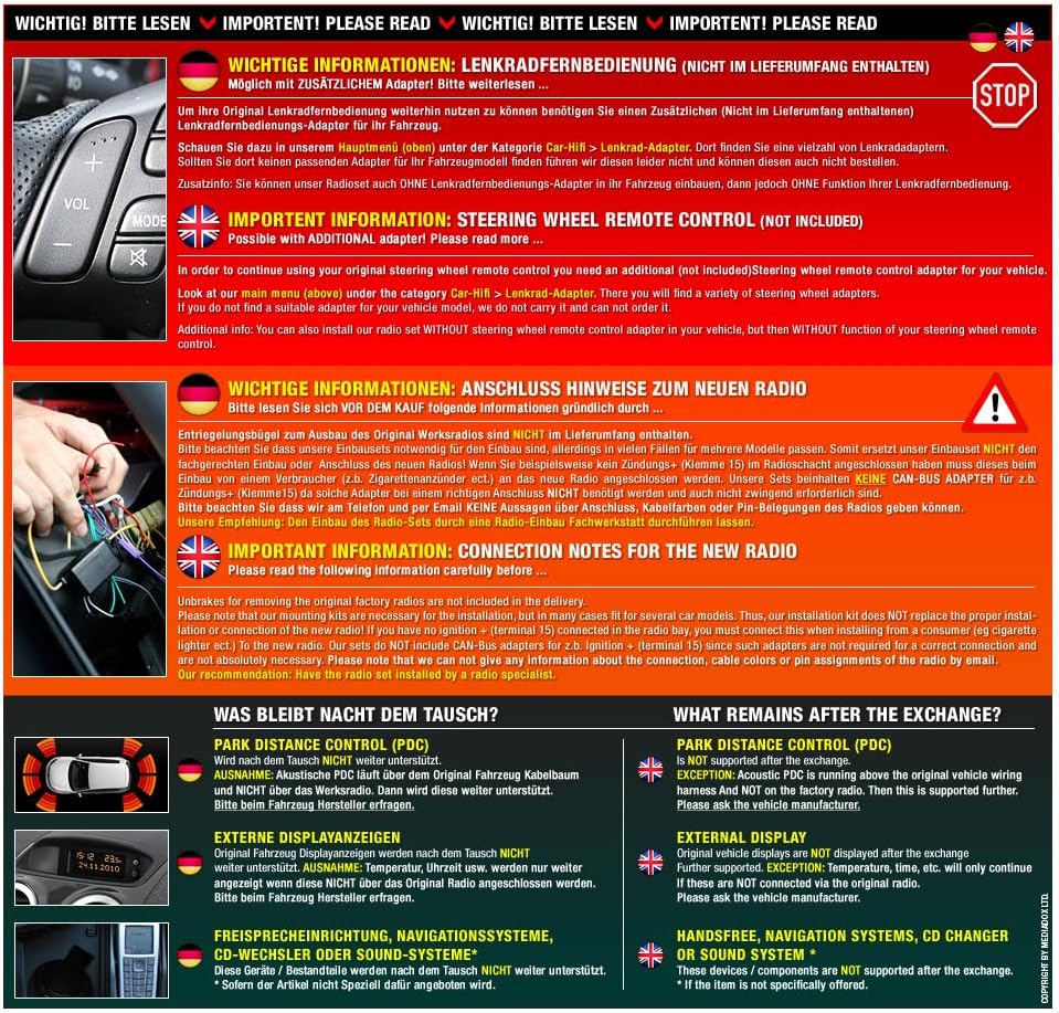 MEDIADOX 1-DIN Autoradio-Set inkl. Spannungswandler und Unterbaukonsole von PHONOCAR (VM064) passend