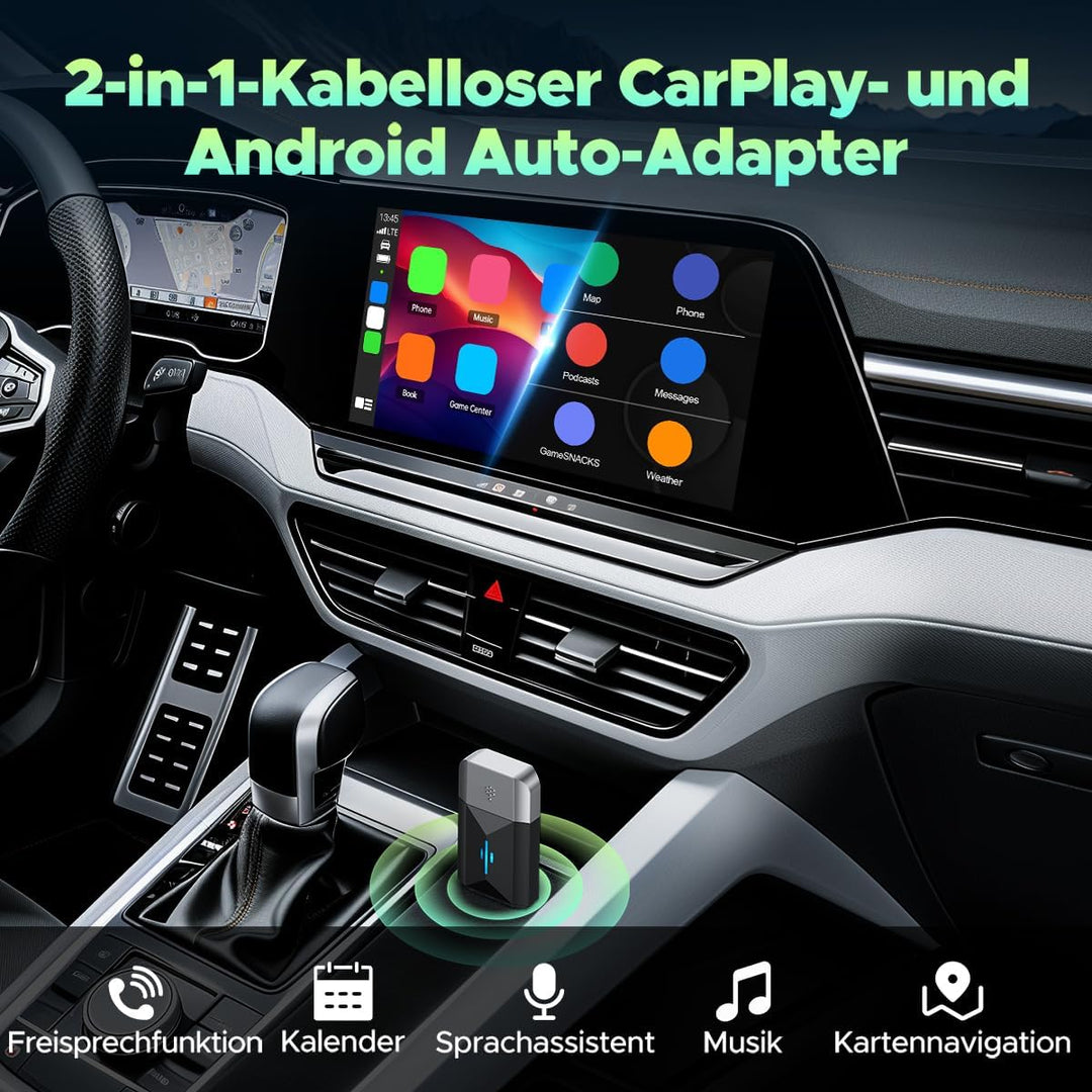 LAMTTO 2 in 1 Carplay Wireless Adapter &amp; Android Auto Adapter USB-C/A