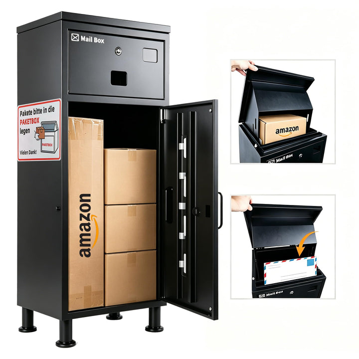 paketbox draussen gross xxl mit postbox Black/Grey, Black/Grey