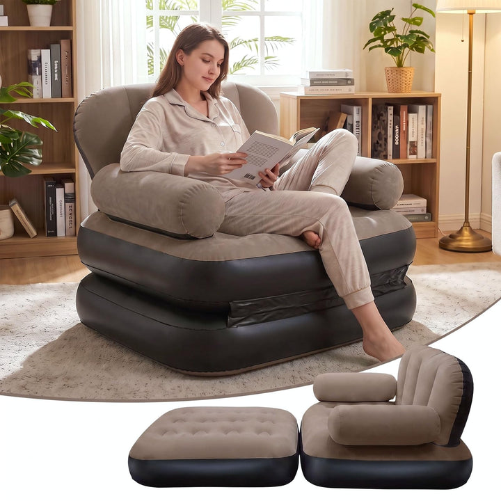 Aufblasbares Sofa Luftsofa mit Kopfteil Beflockt Aufblasbarer Sessel (Kaffeebraun), Kaffeebraun