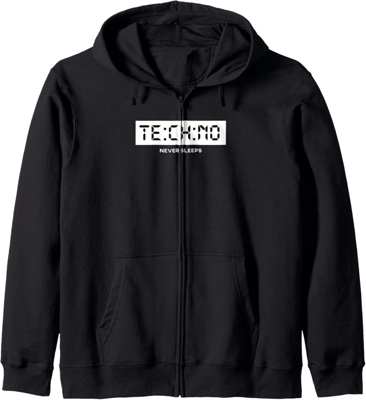 Techno Never Sleeps - Techno Uhr, Techno Rave, Techno Spruch Kapuzenjacke