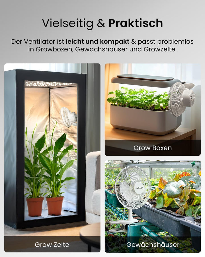 Pro BreezeTM Mini Ventilator mit Clip, sehr leiser Betrieb, 20 cm Durchmesser, 2 Geschwindigkeitsstu