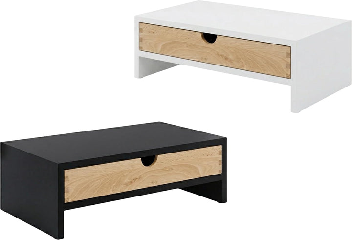 Monitorständer mit Schublade, Bildschirmständer, Weiss, Weiss