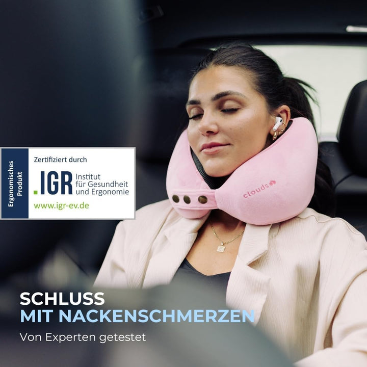 CLOUDS Nackenkissen Flugzeug &amp; Auto – Einstellbares Memory Foam Reisekissen in 2 Grössen für Erwachs