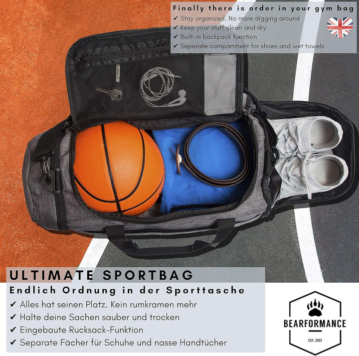 Ultimate Sportbag | nachhaltige Sporttasche mit Schuhfach &amp; Nassfach mit Rucksackfunktion für Herren