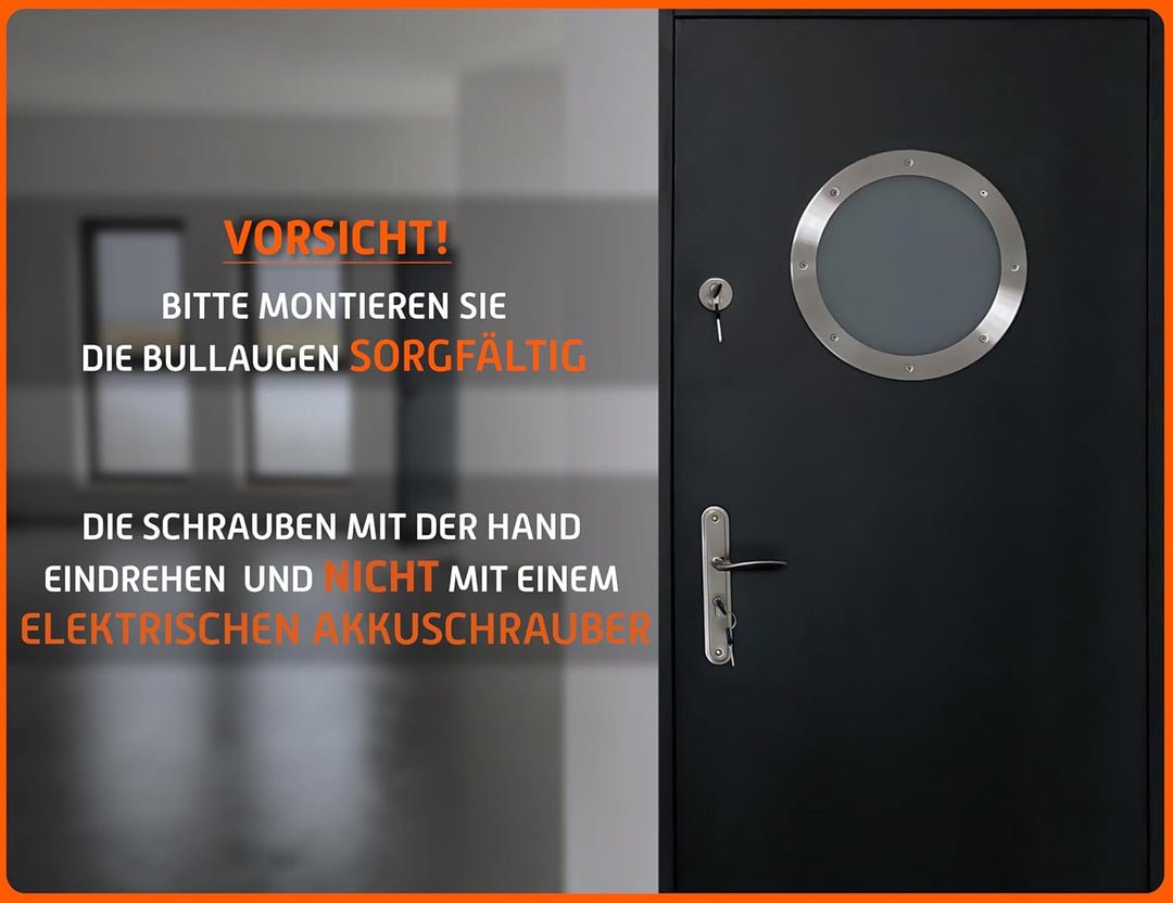 MLS Bullauge B6000 für Türen, Rostfreier Edelstahl, 350 mm, Mattes Glas 350 mm Mattes Glas, 350 mm M