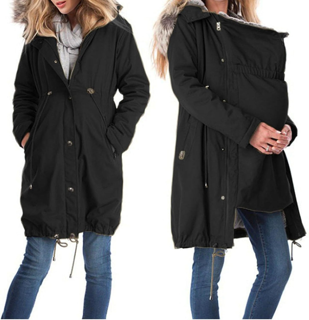 2025 3-in-1 Umstandsjacke für Damen, Baumwolle, warm, mit Fellkragen, Umstandsjacke und Parka, mit v