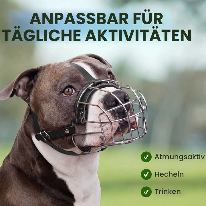 BRONZEDOG Pitbull Maulkorb für Hunde, atmungsaktiv, Metallkorb für grosse Hunde, Amstaff Staffordshi
