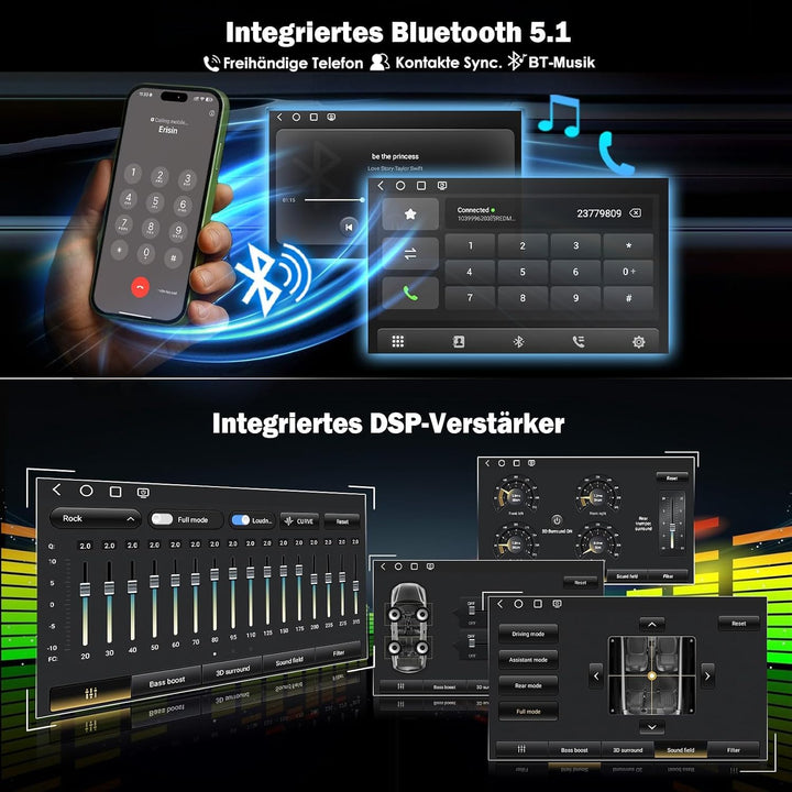 Erisin 9" Qualcomm 8-Kern 4GB+64GB Android 14 Autoradio Bluetooth GPS Navi für VW Golf 5/6 Passat B7