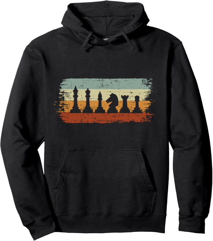Retro Sonnenuntergang Schach Spieler Vintage Schachfiguren Pullover Hoodie