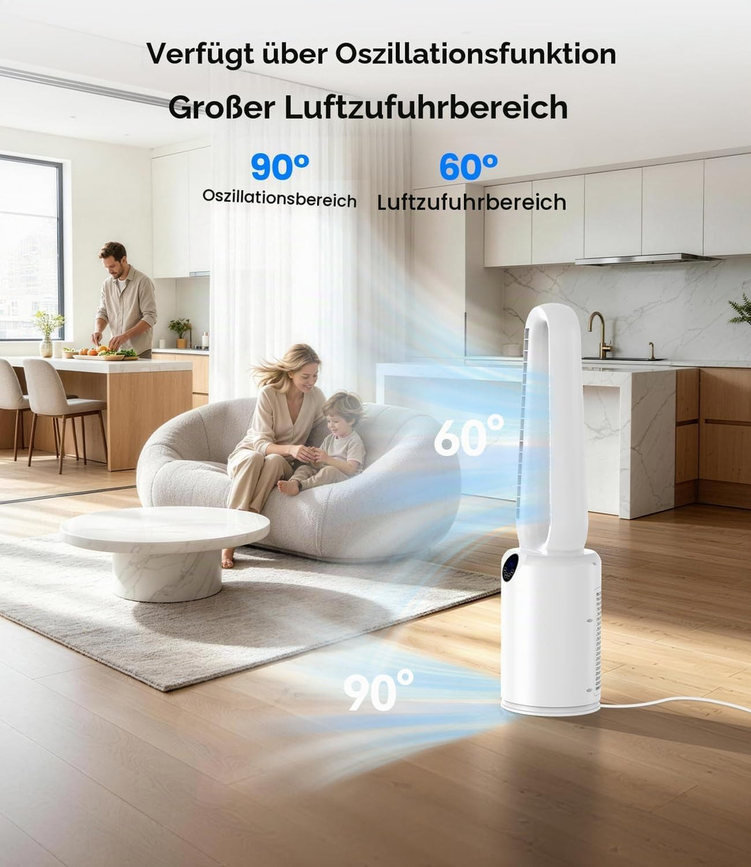 Rotorloser Ventilator Turmventilator ohne Rotorblätter, 24 Geschwindigkeiten, leiser Ventilator mit