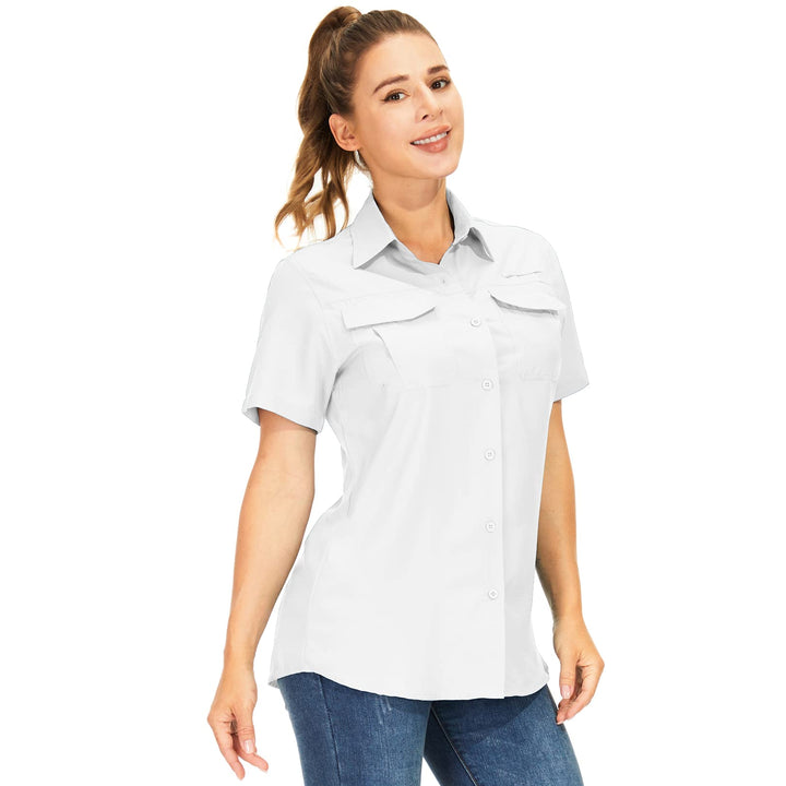 yeyity Hemdbluse Damen Kurzarm UV Schutz Wander Shirt Damen Atmungsaktiv Safari Hemd Schnelltrocknen