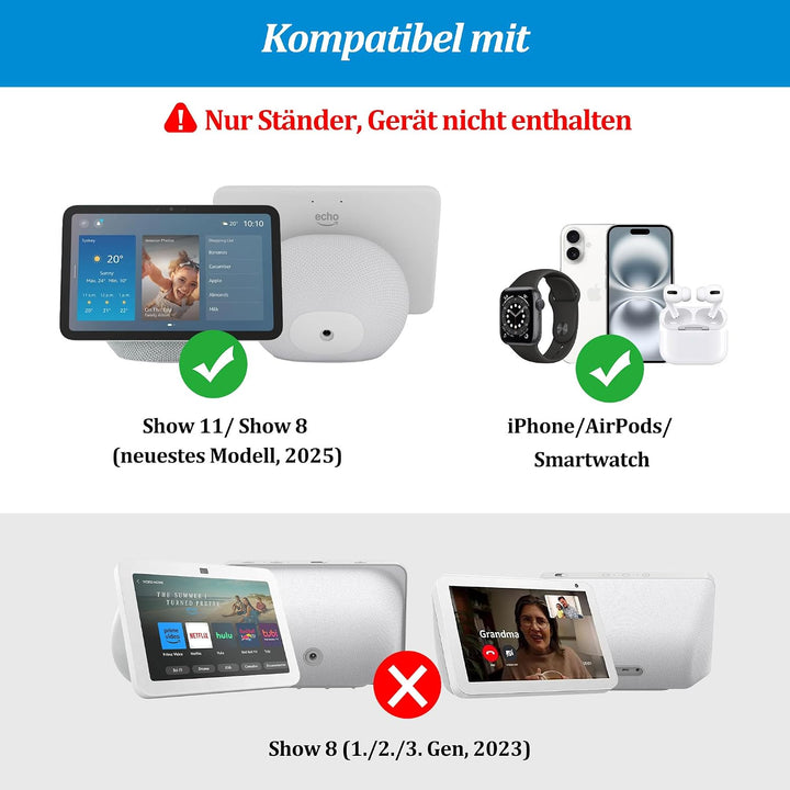 PlusAcc Ständer für Show 11/8 &amp; iPhone mit 2 USB-C/A-Ladeanschluss - 270° Drehung Verstellbare Lades