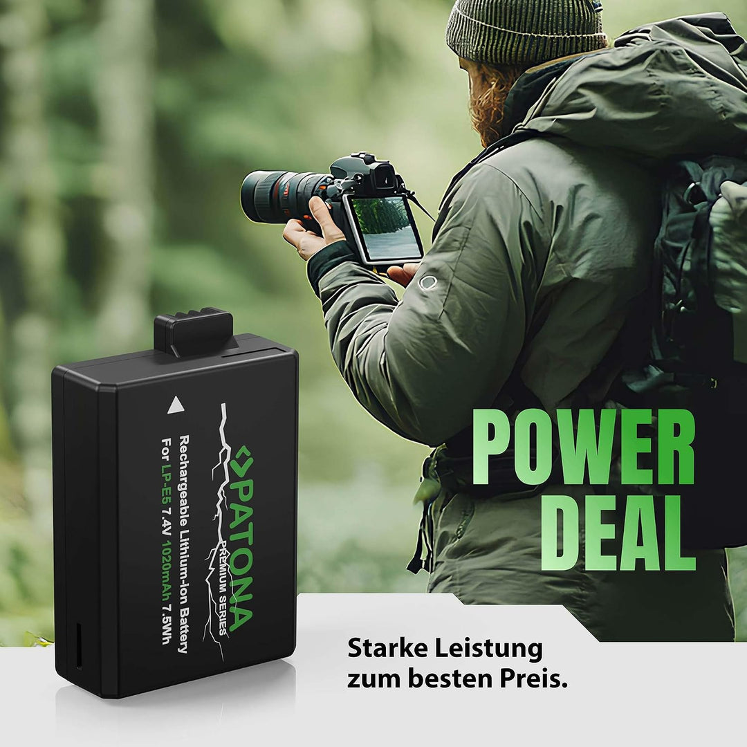 PATONA 2X Premium Akku Ersatz für Canon LP-E5 LPE5 Battery Pack 1020mAh | Ersatzakku für EOS Rebel X