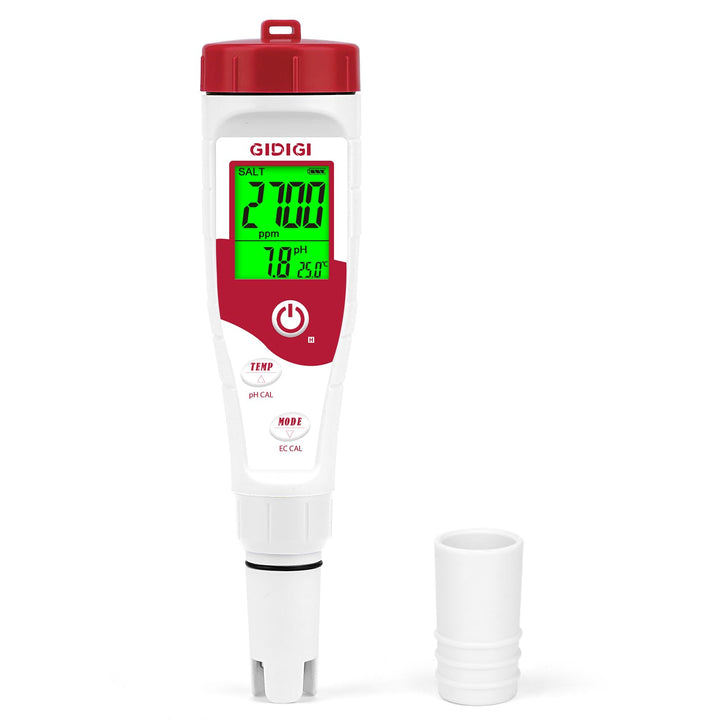 pH Meter Water, Pool Salt Meter, 5-in-1 Salinity Meter with Display of Multiple Parameters for Pool