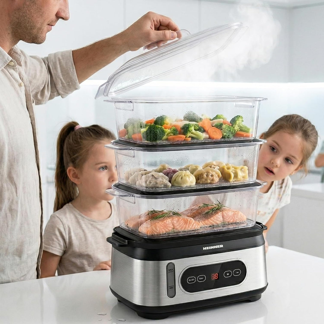 Steamer ONE STEAM HSA-D950SS Multicooker/Dampfgarer mit LED-Display, 950 W Leistung, 9 L Gesamtgarra
