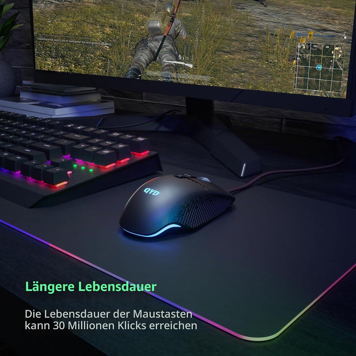 Gaming Maus 7200 DPI Einstellbarer USB RGB Led Gaming Mäuse für Grosse Hände, 8 Programmierbare PC M