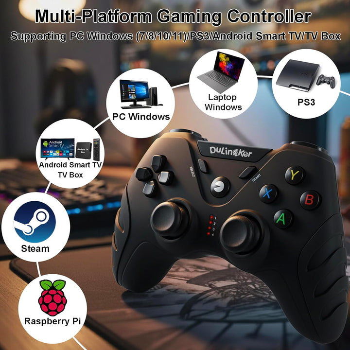 DuLingKer PC Controller Wireless, PS3 Controller PC Gamepad mit Dual Vibration, 2,4G Wireless Gaming
