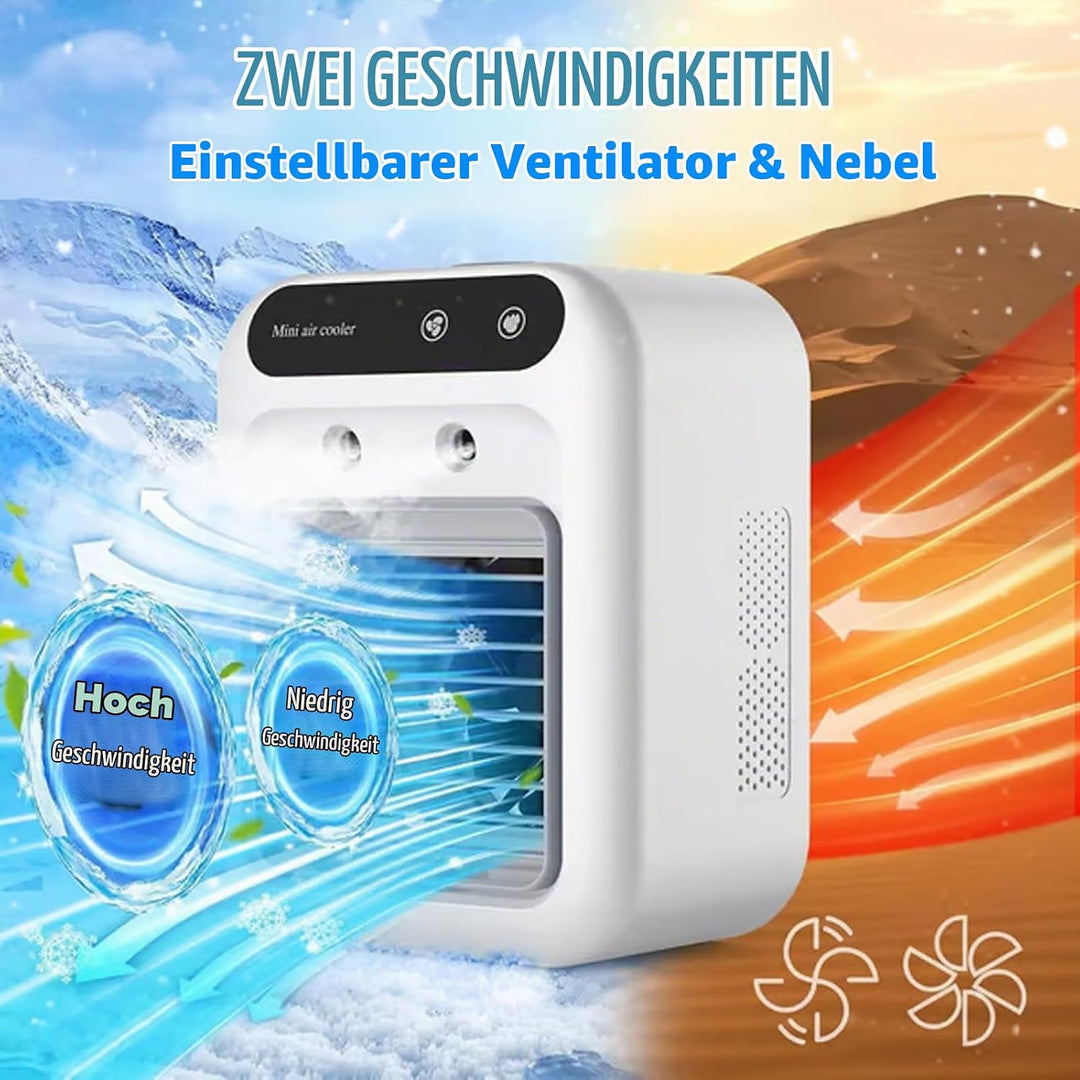 Mobile Klimaanlage, Tragbare Luftkühlgerät, Mini Klimaanlage Akku Portable, 2 Lüftungsstufen &amp; 2 Spr