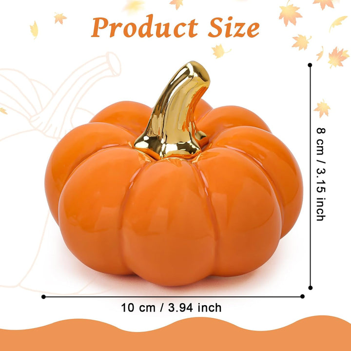 4 Zoll Orange Klein Keramik Kürbis für Herbst Halloween Dekor, Orange