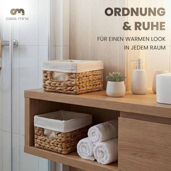 Casa Mina Korb Aufbewahrung 2er Set L20xW17xH12cm 100% natürlich aus Wasserhyazinthe I Dekorative Ba