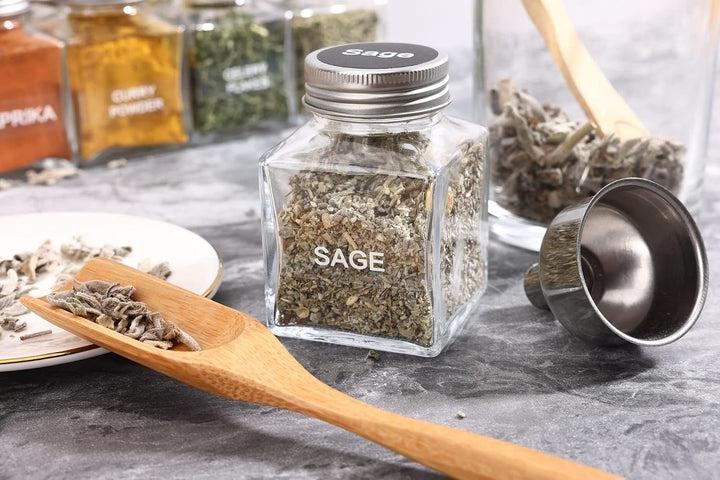 MIUKAA 29er Gewürzgläser Eckig Set mit Etiketten, 130ml Personalisierter Gewürzdosen, Klare Gewürzbe