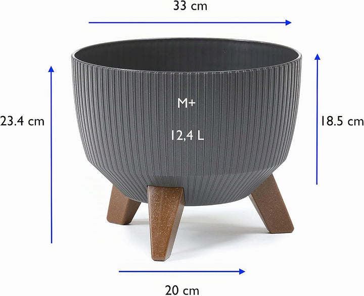 MELTOM Blumentopf Schale mit Füssen Einsatz Kräutertopf Übertopf Pflanzschale Eco Recycled Anthrazit