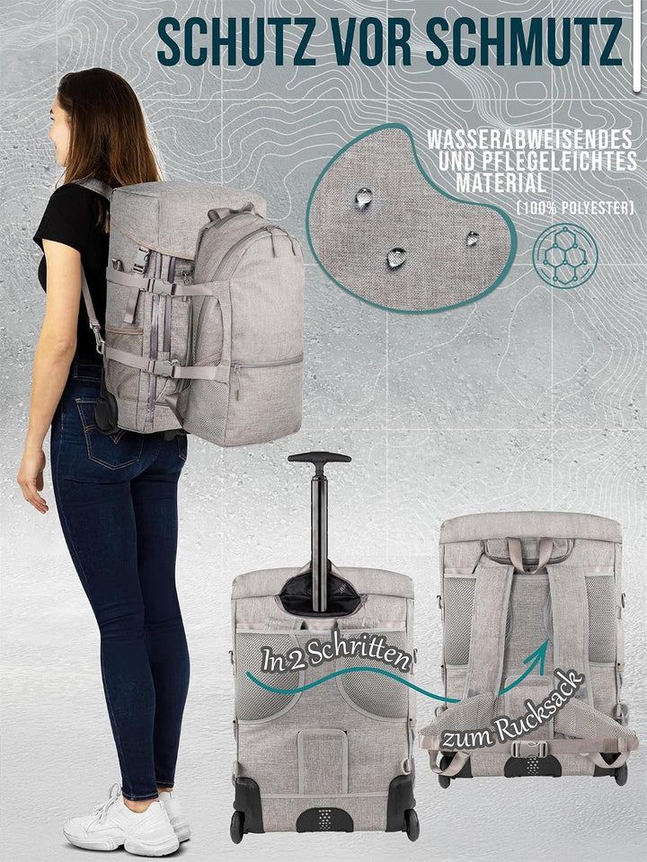 normani Reisetasche mit zusätzlichem Rucksack - Trolley und Rucksack in Einem - 37 L Reisetrolley +