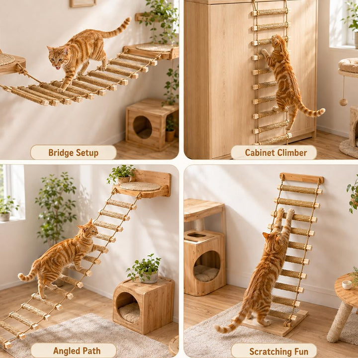 Katzenleiter Balkon,100 cm Holz und Sisalseil Katzentreppe Katzenleiter