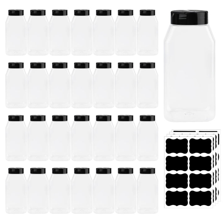 28 Stück Gewürzgläser Set 16oz/480ml Kunststoff Gewürzbehälter mit schwarzem Deckel Gewürzstreuer Ku