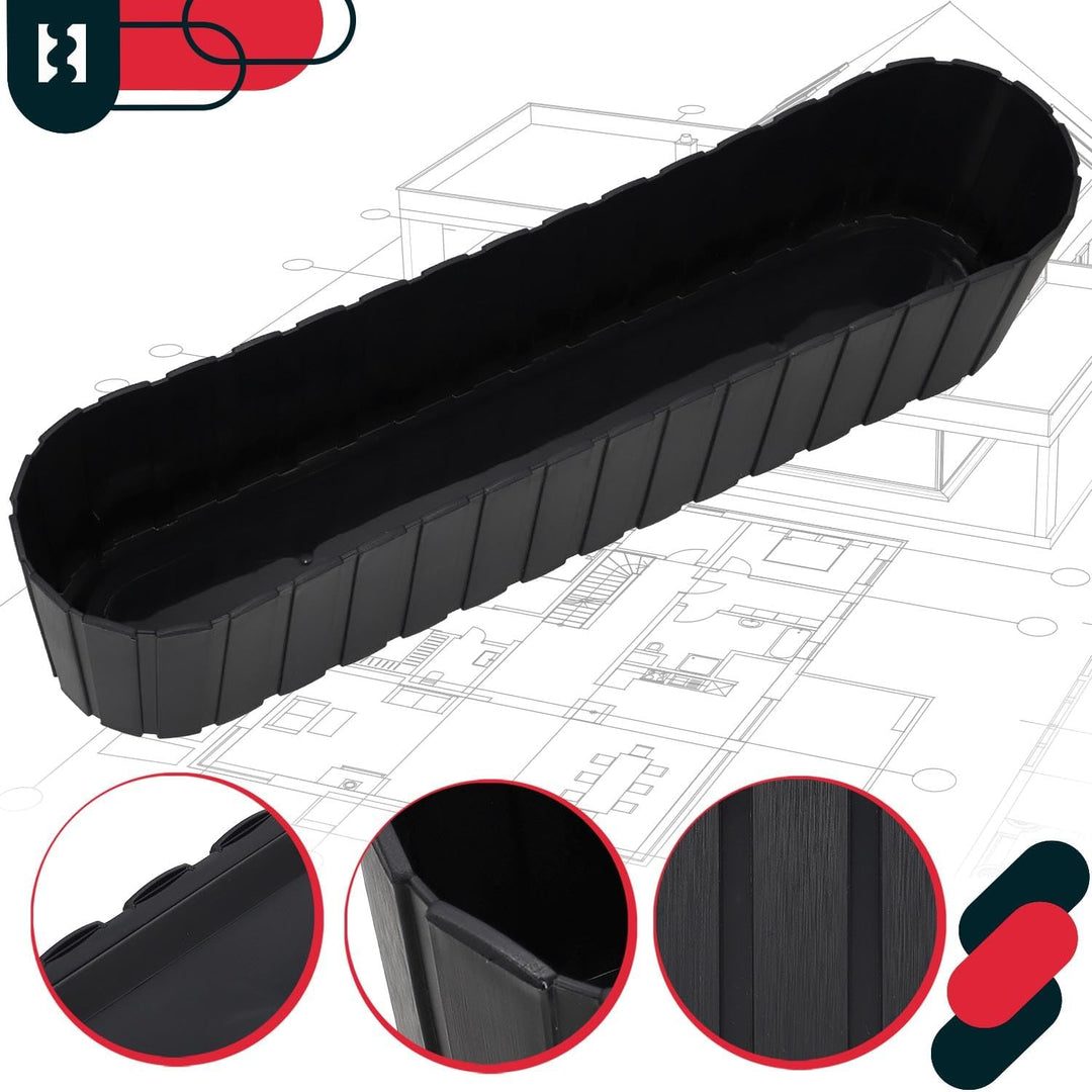 KOTARBAU® Blumenkasten für Balkon, 60 x 14 x 13 cm, Balkonkasten, Anthrazit 60 x 14 x 13 mm 4er Set
